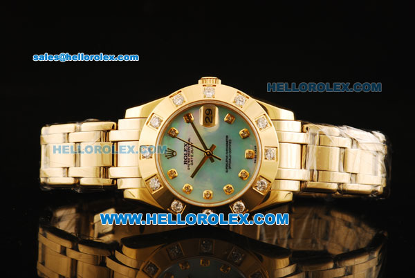 Rolex Datejust Automatic Movement Full Gold with Blue MOP Dial and Diamond Markers/Bezel-ETA Coating Case - Click Image to Close